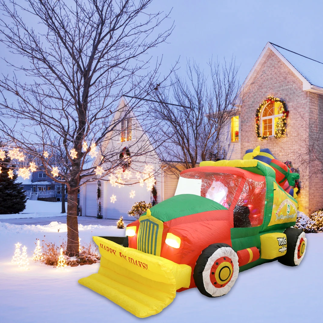 

Christmas Inflatable Santa Claus on Forklift Truck Outdoor Decoration Colorful Roated Lights for Xmas Holiday Party Garden Décor