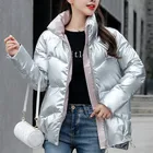 Модная женская зимняя куртка на хлопковом наполнителе с ярким изображением лица Корейская куртка с подкладкой из хлопка с воротником-стойкой