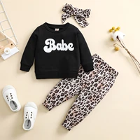 spring and autumn pure cotton baby girls clothes 0 3 years old flower letter printed sweater trousers childrens three piece set