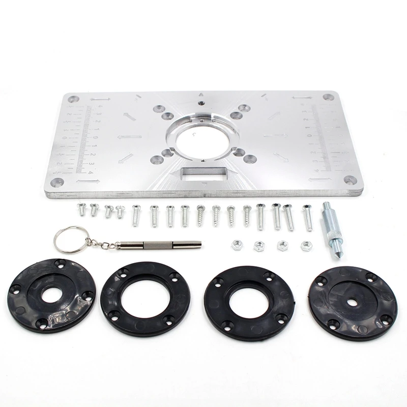 

DIY Router Table Insert Plate Engraving Board w/ 4 Rings Clear Scale Fixing Screws Trimming Machine Woodworking Benches