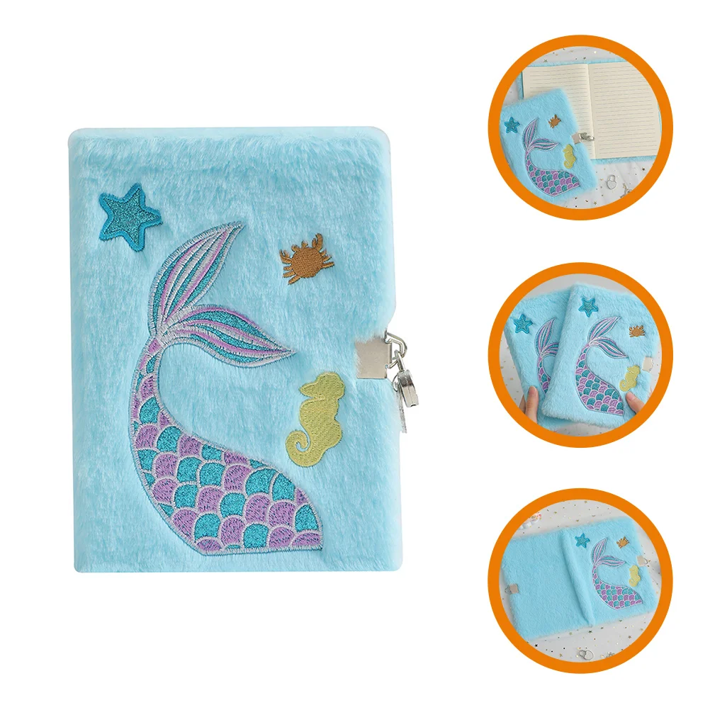 

Tail Little Notebook Plush Mermaid Notebooks Cartoon Notes Diary Lockable Notepad
