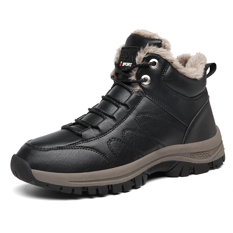 Winter Boots Men Plush Warm Lining Non-slip Cotton Hiking Shoes Unisex Aldult Outdoor Hard-wearing High Top Sneakers