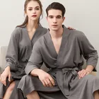 Летняя женская ночная рубашка, мужской вафельный вязаный однотонный тонкий кардиган, халат для весны и душа, халаты с рукавом три четверти, одежда для сна