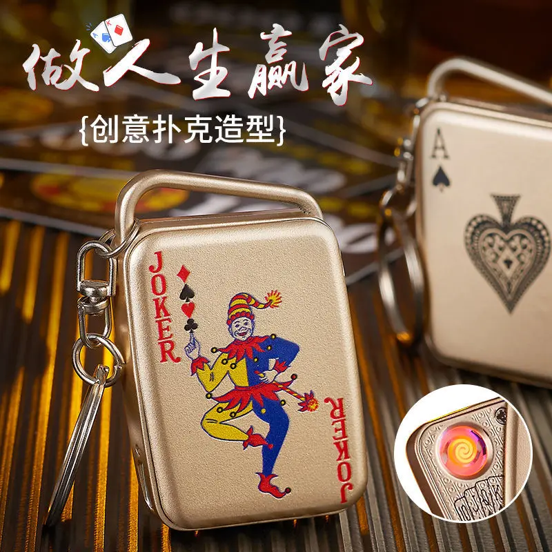 

USB Butane Lighter Windproof Recharge Lighter Playing Cards Cool Design New for Birthday Candle Gift for Mens Father