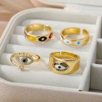 zircon evil eye rings for women open dropping oil stainless steel turkish eye ring couple rings wedding jewelry bague wholesale