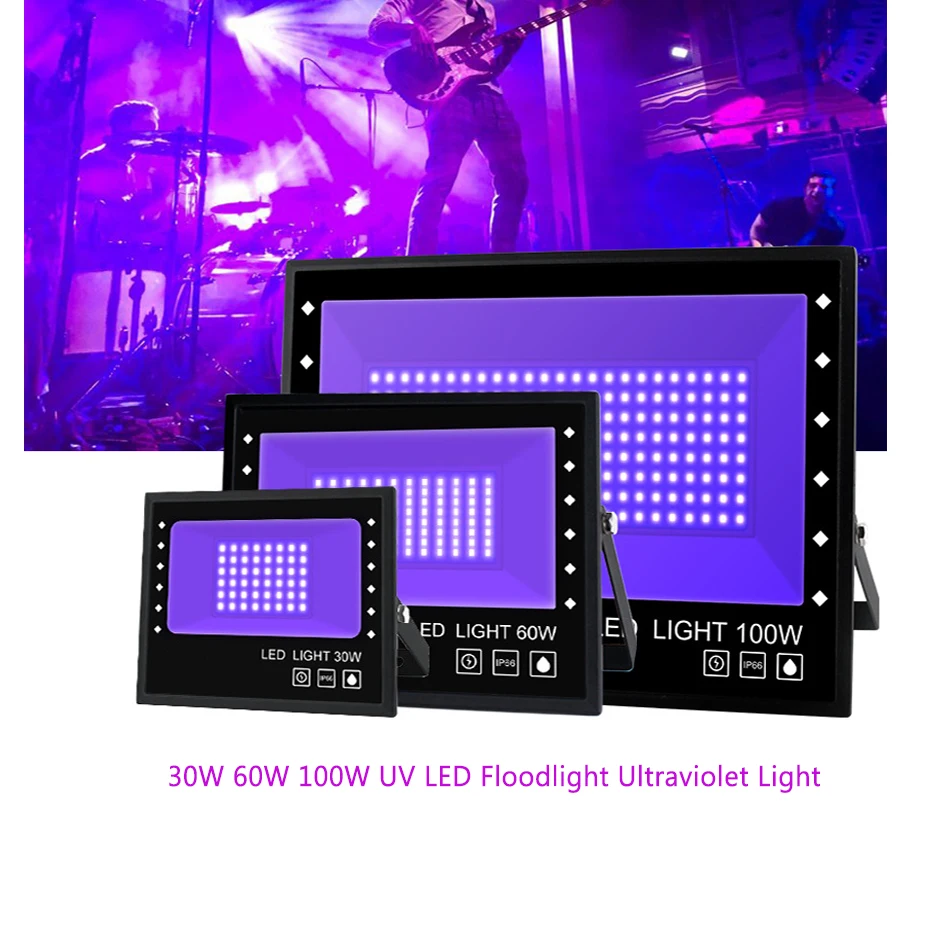 

UV LED Floodlight 30W 60W 100W 395nm Ultraviolet Light AC85-265V Waterproof LED Black Light Halloween Party Stage Spotlights