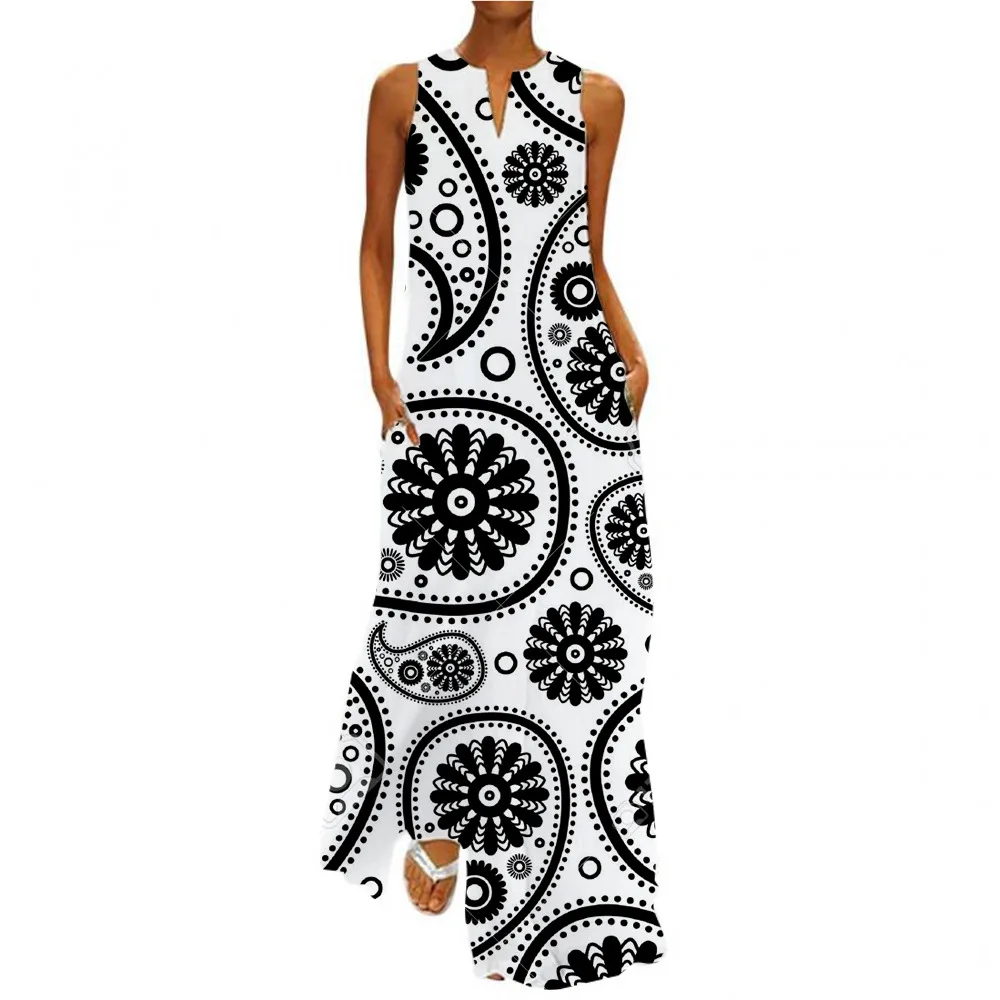 

Women's Dresses Summer Boho Style Vintage A Line Loose Casual Dress With Pockets Floral Print Long Beach Party Maxi Dress 5XL