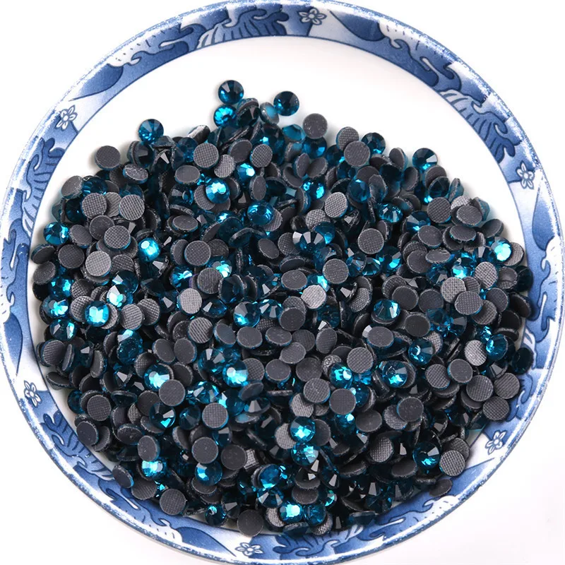 

Blue Zircon SS6-SS30 Glass Rhinestones Crystal Hot Fix Flatback Iron On Stone For DIY Nail Art Fabric Clothes Decoration
