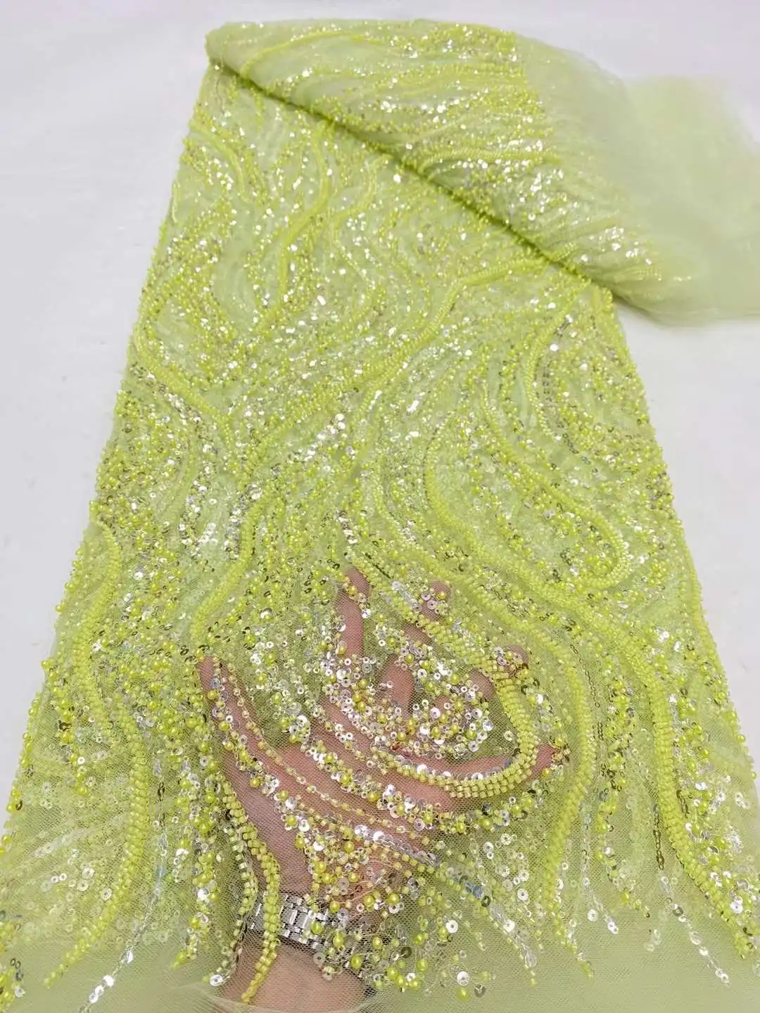 Африканская Тюлевая кружевная ткань с бусинами для женщин пошив вечерних