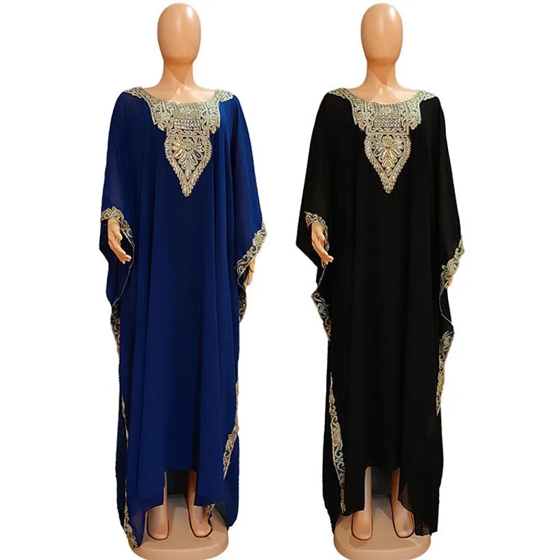 Muslim Robe Loose Embroidered Long Maxi African Dresses For Women Chiffon Elegant Ladies Clothes Muslim Suit With Lining 2 Piece