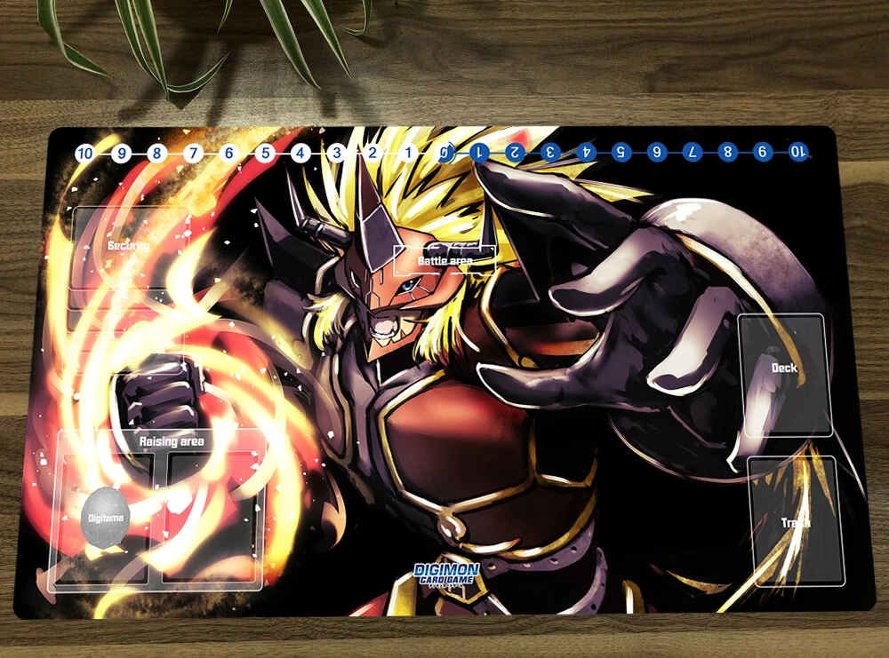 

Digimon Duel Playmat Agnimon Trading Card Game Mat DTCG CCG Mat Rubber Mouse Pad Desk Pad TCG Play Mat & Card Zones Free Bag