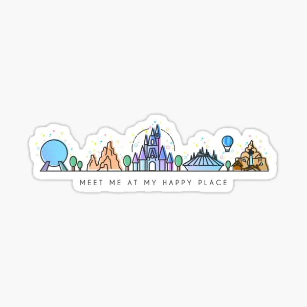 Meet Me At My Happy Place Vector Orlando 5PCS Stickers for Kid Background Laptop Decor Funny Home Water Bottles Room Print |