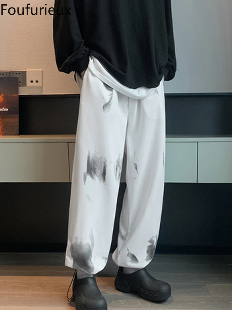 

Штаны мужские прямые с завязкой-краской, в японском стиле