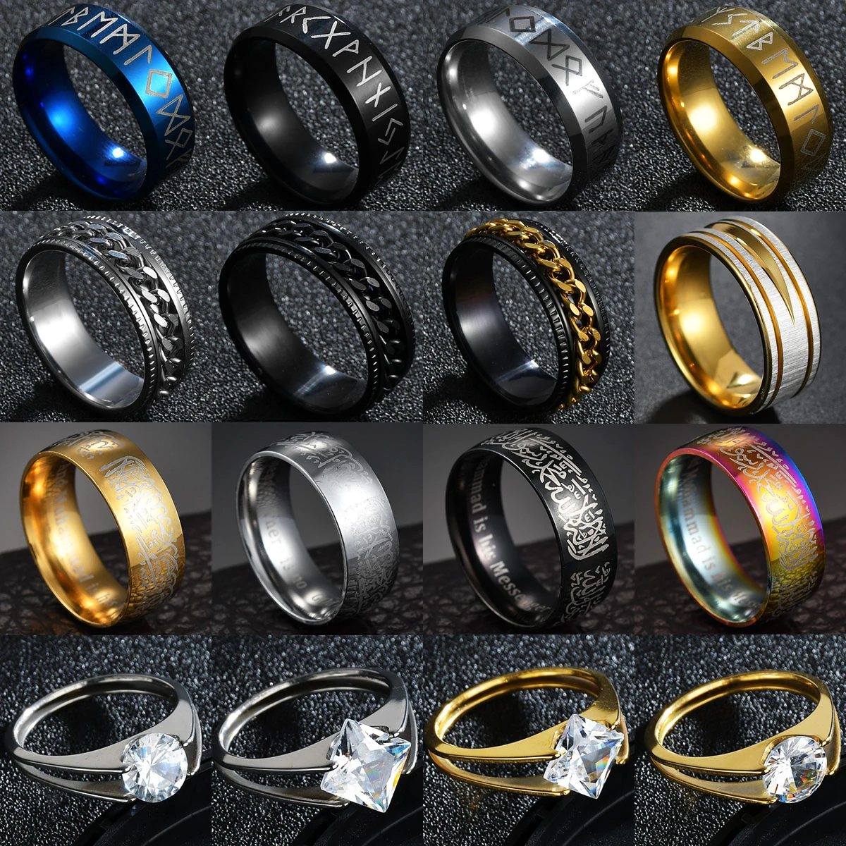 

6/8MM Black Silver Color Classic Engagement Chain Stainless Steel Ring For Women Men Party Wedding Jewelry Rings Wholesale