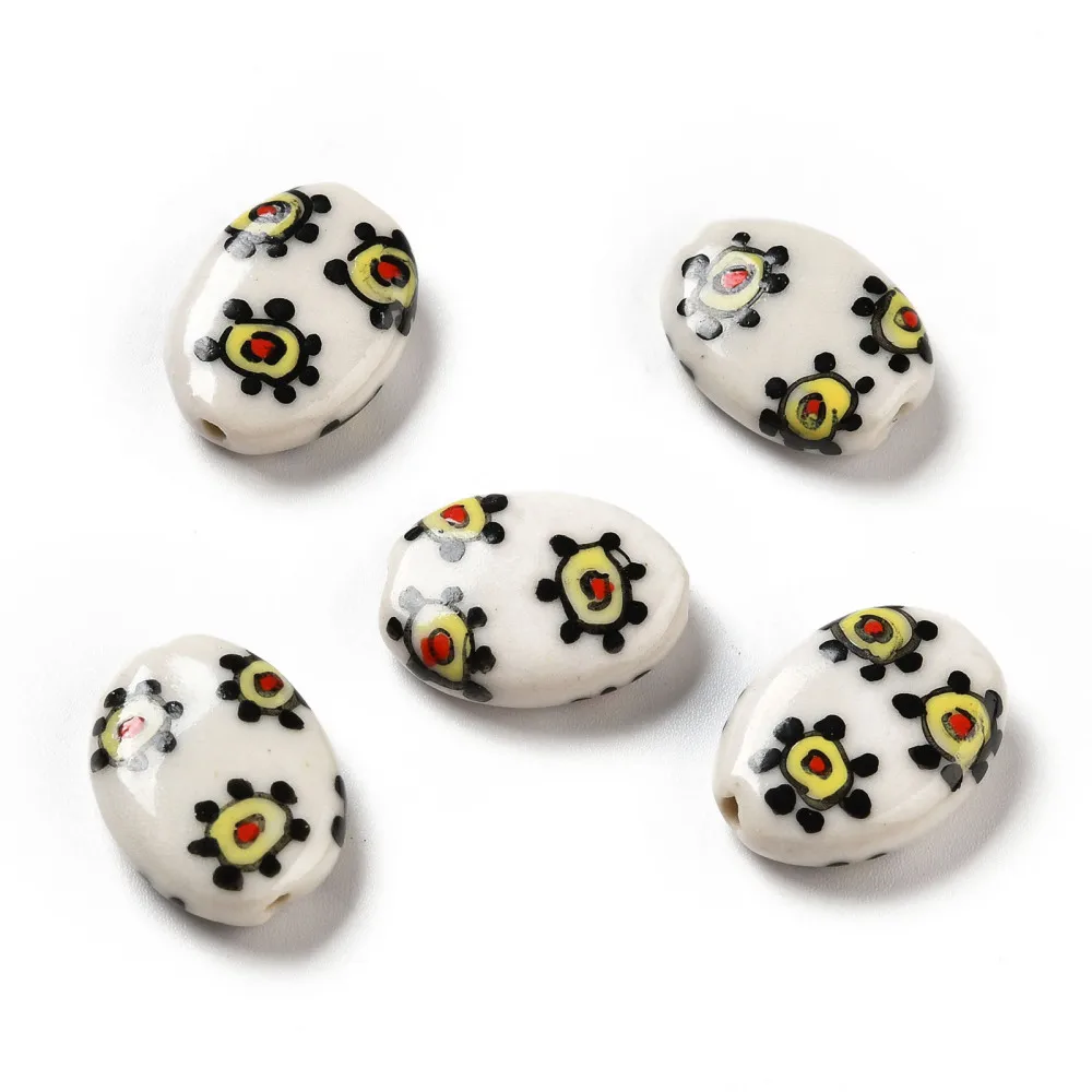

20Pcs Oval Shape Porcelain Beads Handmade Printed Ceramic Loose Spacer Beads for Bracelet Necklace Earring Jewelry Making Crafts