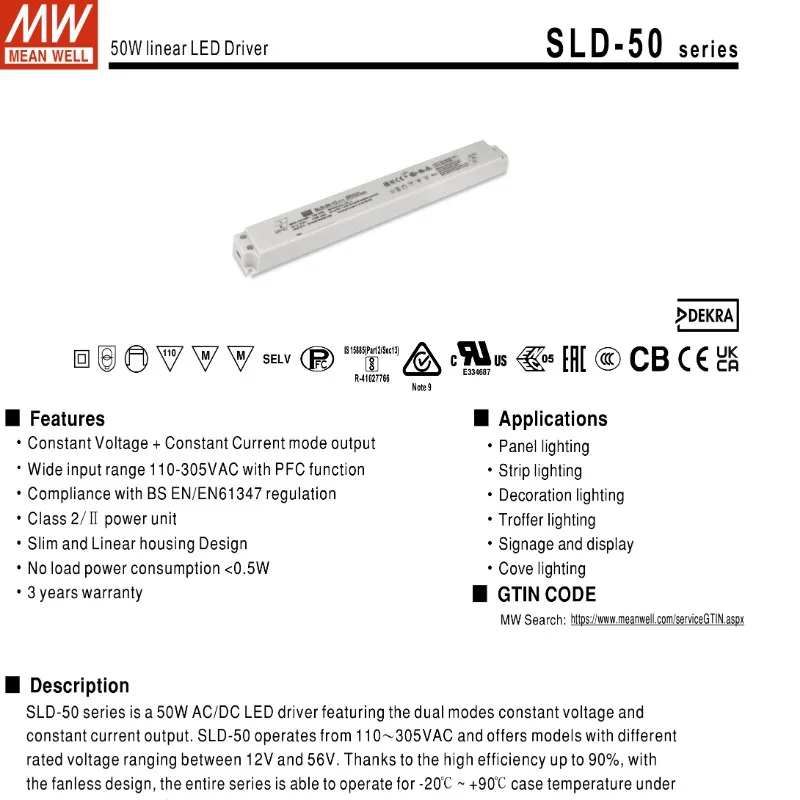 Mean Well SLD-50-12/24 50W 24V 12V постоянное напряжение и постоянный ток