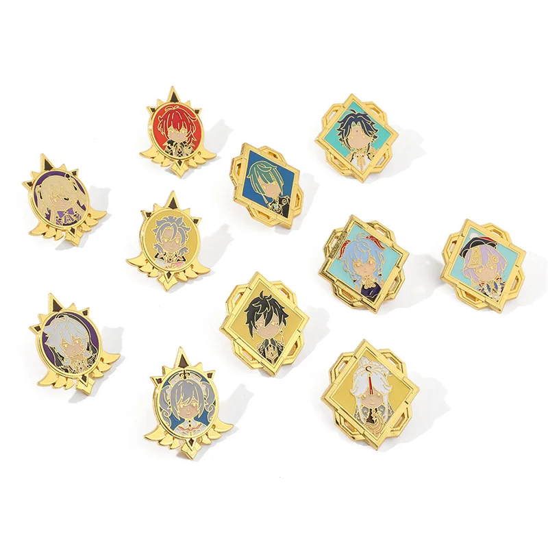 

YW GAIRU Cute Cartoon Gold Enamel Genshin Impact Metal Badge Accessories Cosplay Game Characters Brooch For Friends Jewelry Gift