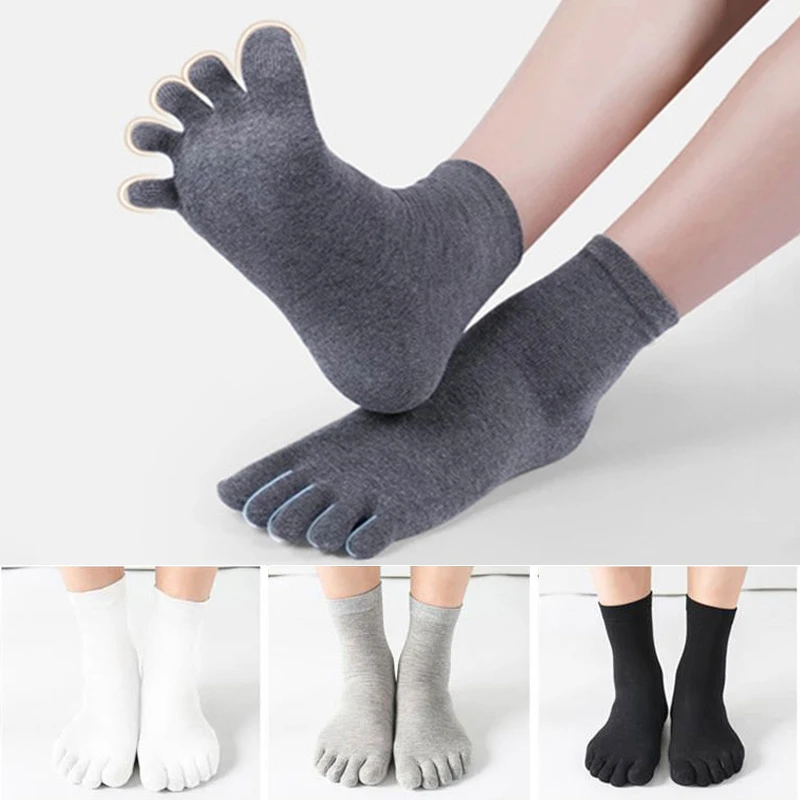 

Five Fingers Socks Unisex Toe Socks Solid Color Breathable Cotton Stocking Sports Running Cycling Black White Grey Happy Socks
