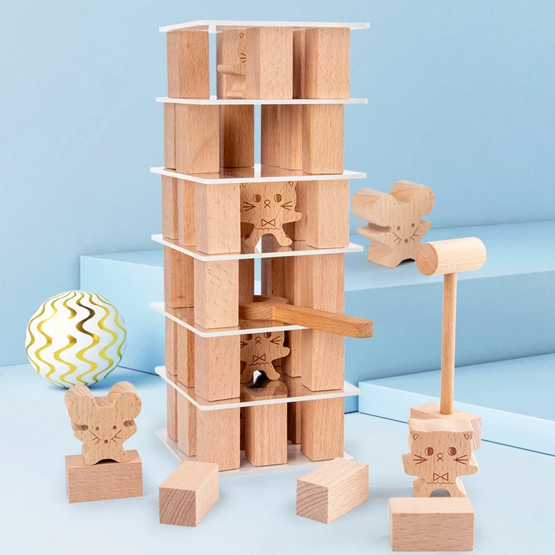 

Kids Wooden Cat and Mouse Game Toys Blocks Sensory Stacking Tower Balance Game Gift for Children Girls Boys for Blocks