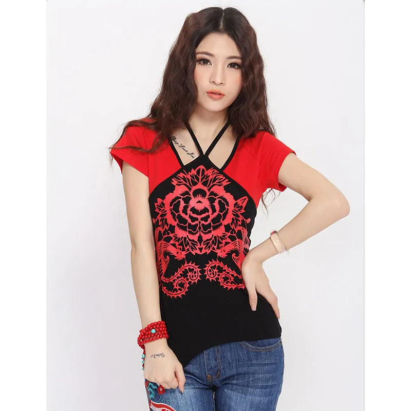 

Summer Top T Shirt Camisa Feminina Embroidery Tshirt Crop Top Long Sleeve Tops Vintage Tee Shirt Femme Women Harajuku