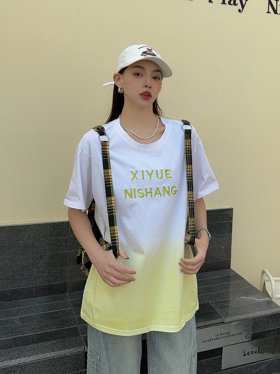 Футболка с короткими рукавами и градиентом в американском стиле женские топы Y2k