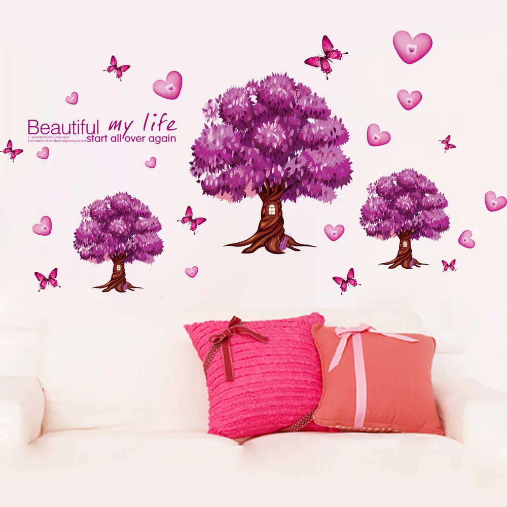 

Three Trees Purple Sofa Bed Background Adornment Bedroom Wall