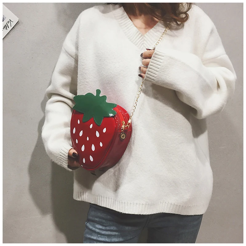 

Women Shoulder Bag Strawberry Shape Designer Bag New Fashion Pu Leather Chain Crossbody Bag Girls Cute Fruit Purses and Handbag