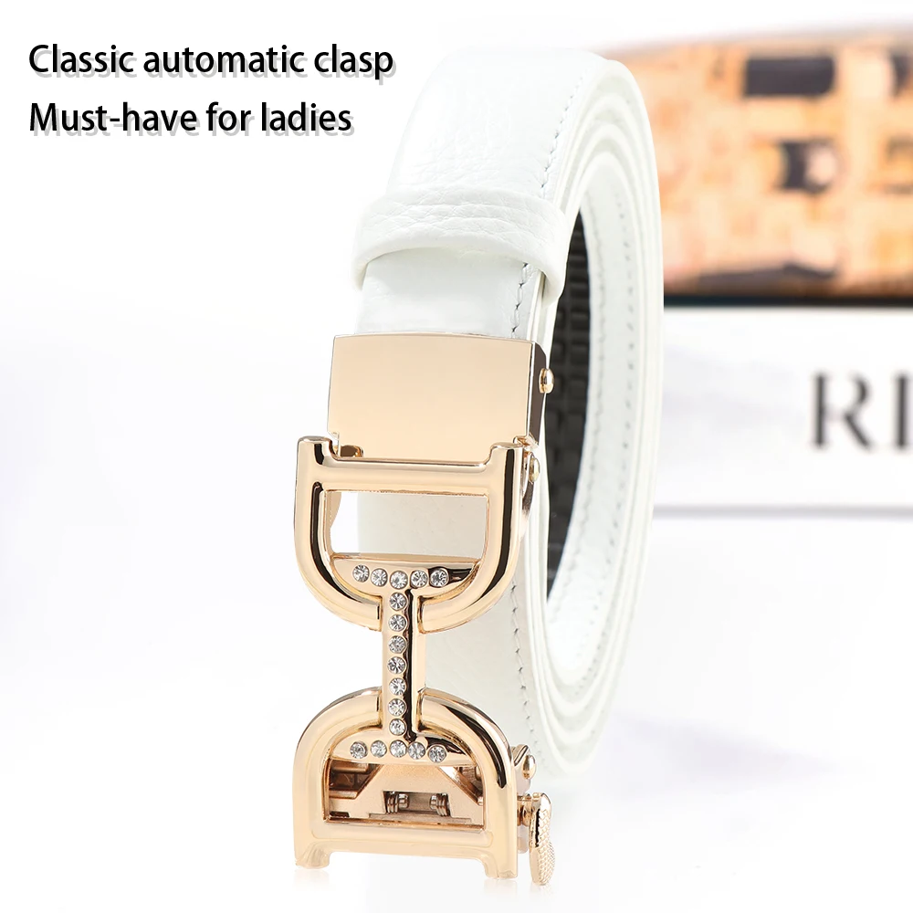 Luxury Brand Design D Logo Women Belt Genuine Leather Fashion Waistband with Gold Plated Metal Automatic Buckle for Dress