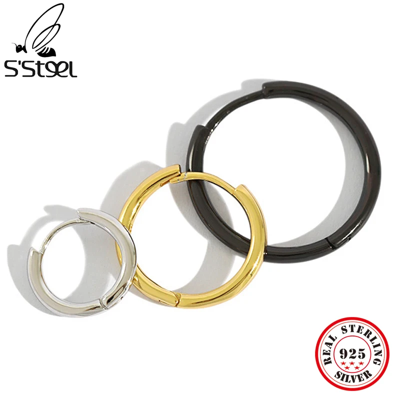 

S'STEEL Sterling Silver 925 Black Large Hoop Earrings For Women's Minimalist Punk Fine Jewellery Perforation Accessories 2022