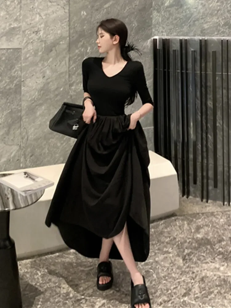 Платье женское длинное ТРАПЕЦИЕВИДНОЕ с коротким рукавом на весну/зиму