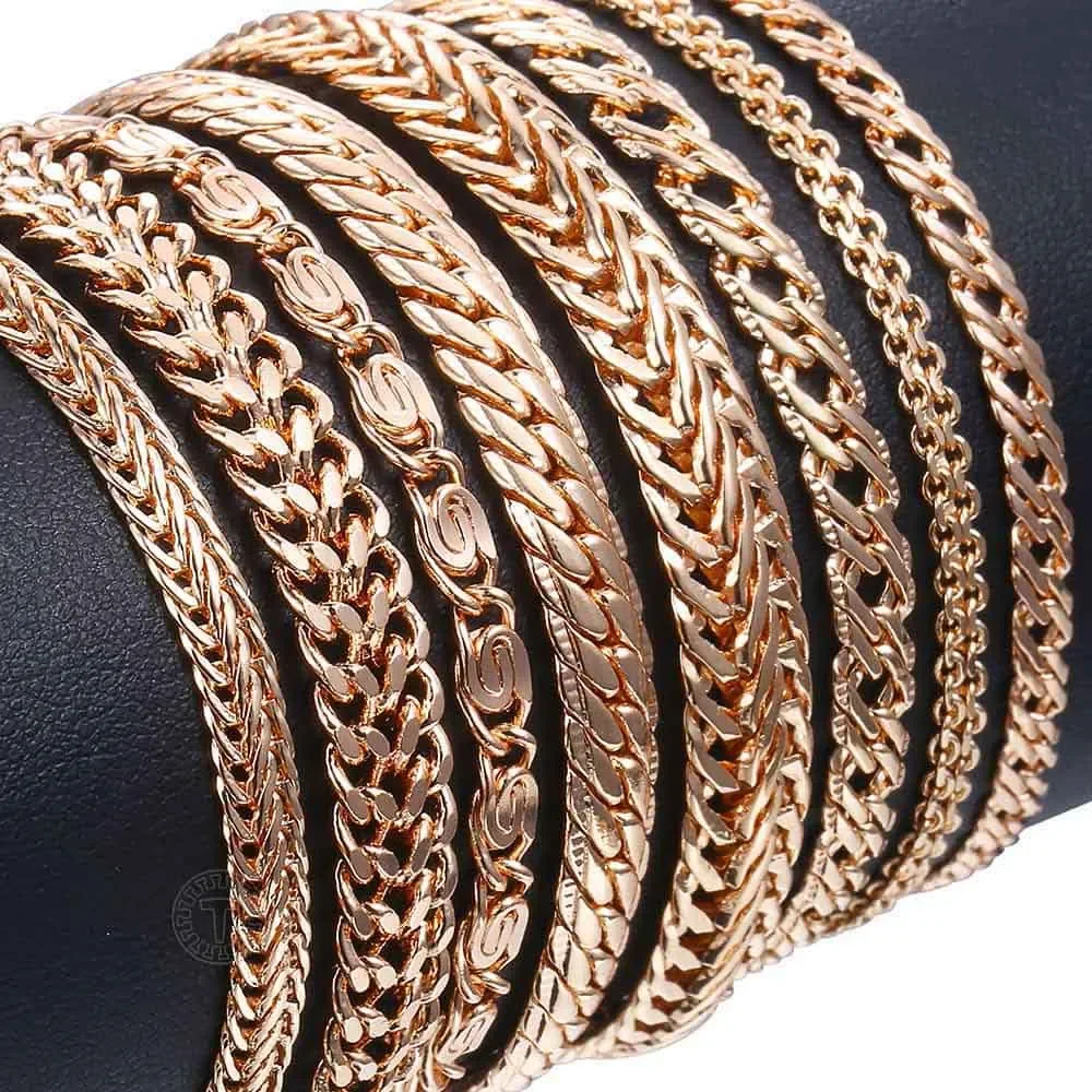 

Bracelets For Women Men 585 Rose Gold Curb Snail Foxtail Venitian Link Chains Bracelet on hand Fashion Jewelry Gifts CBB1