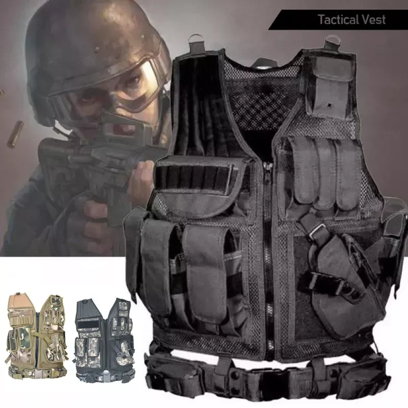 

NEW2023 Law Enforcemen Tactical Vest Combat Armor Vest Mens Tactical Hunting Vest Adjustable Armor Outdoor CS Training Vest Air