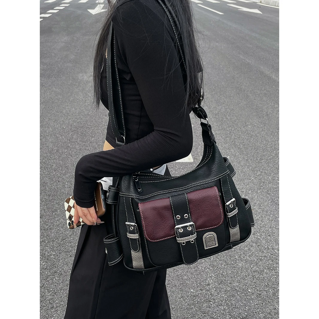 

2023 Trendy Y2k Motor Bag Cool Girl Crossbody Bags Design Hiphop Rock Gothic Shoulder Bag Underarm Large Capacity Long Strap