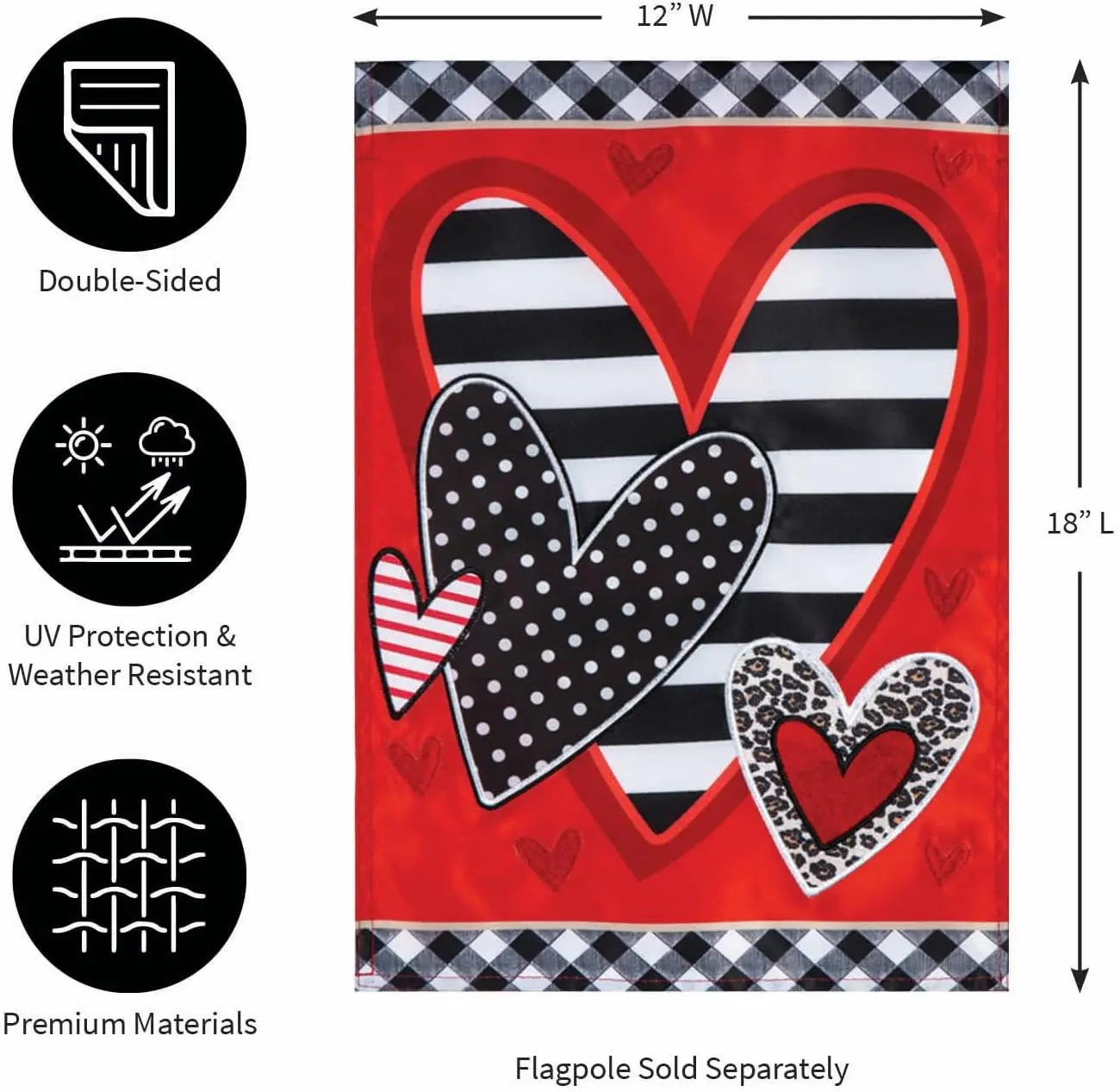 Вечнозеленый флаг с рисунком сердца садовый ко Дню Святого Валентина 12x18