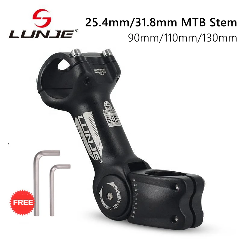 

LUNJE MTB Bicycle Stem 25.4/31.8mm Adjustable Mountain Bike Stem 90/110/130mm MTB Power Angle Riser Front Fork Stem Adapter