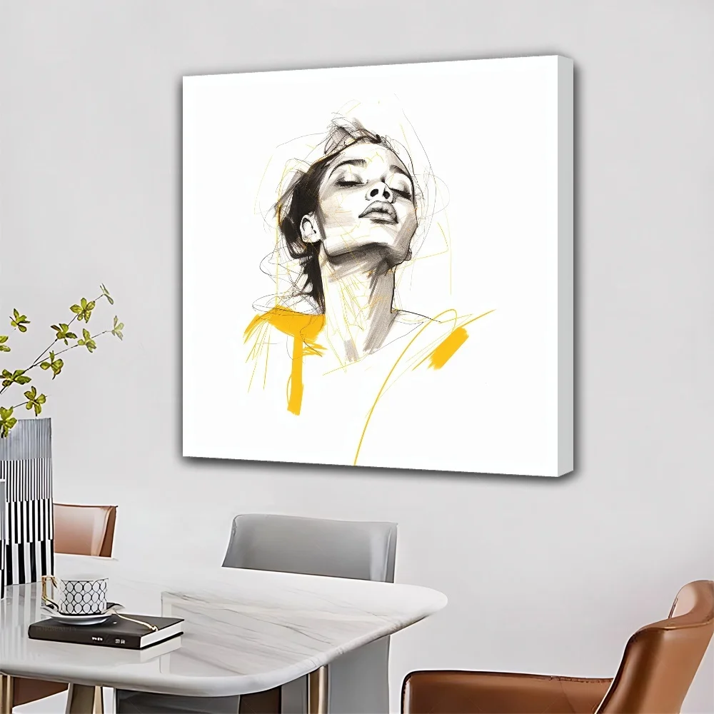 Hand Drawn Portrait Of A Woman Decor Framed Gallery Canvas Painting Colorful Vase Antique For Home Decoration