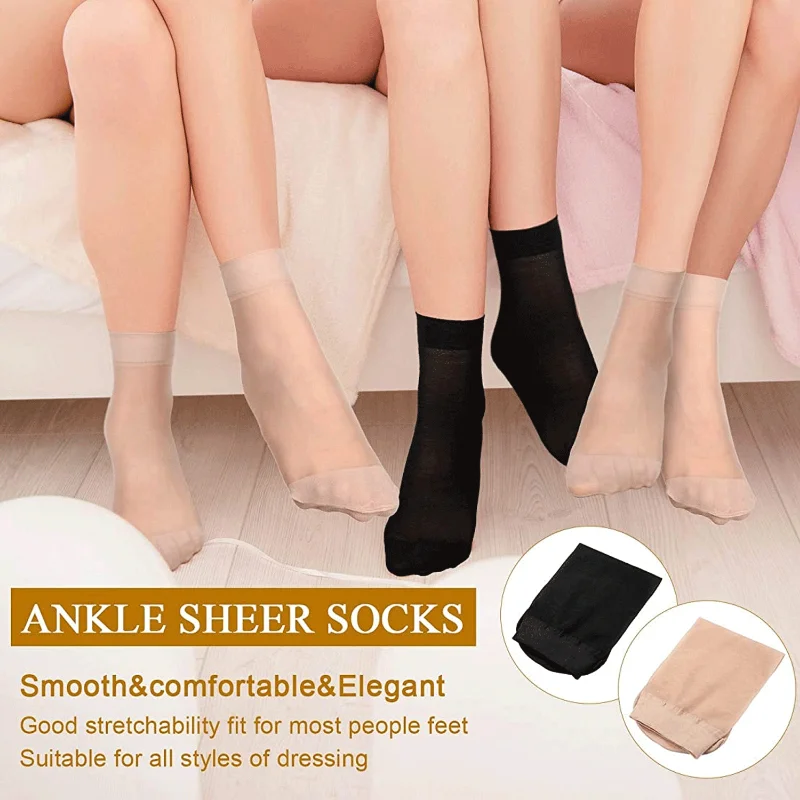 20Pairs Ultra Thin Women Socks Summer Transparent Crystal Silk Socks Sexy Elastic Silky Short Socks Girls Ankle Invisible Socks
