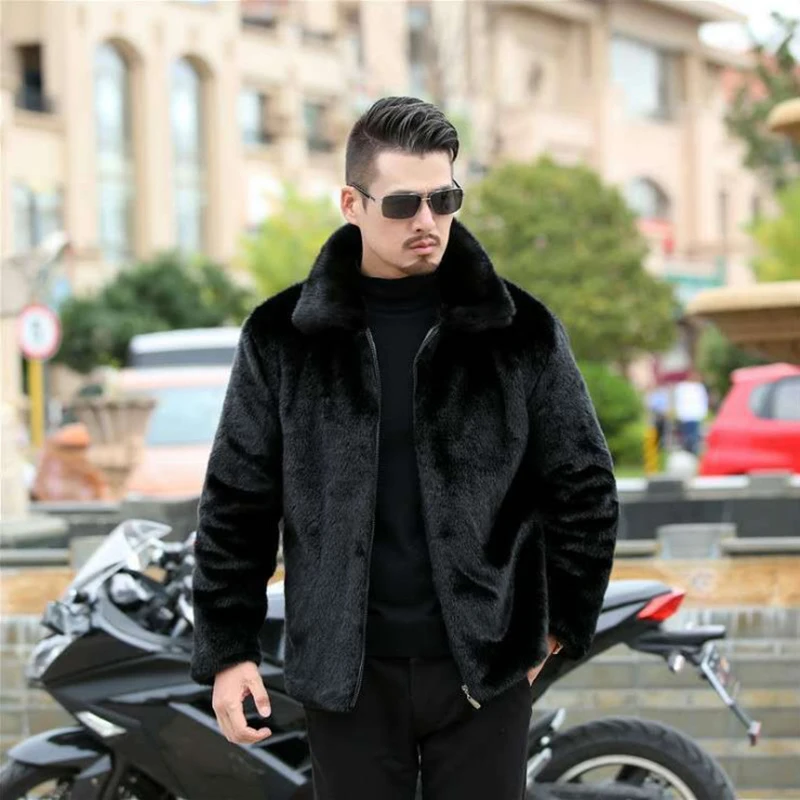 

Winter Imitation Mink Fur Coats Men Jacket Thick Turn Down Collar/Hooded Faux Fur Jacket Male Black Overcoat Jaqueta Masculina