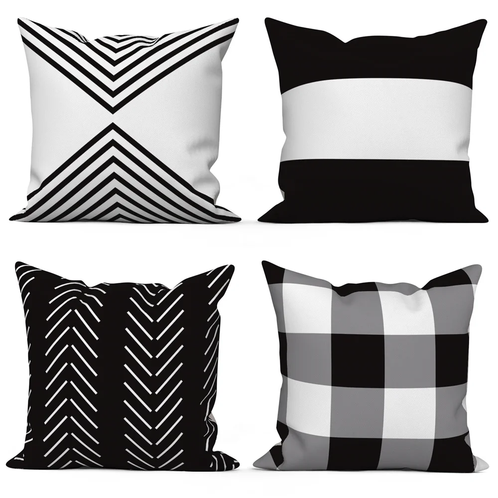 

Black White Geometric Pattern Decorative Pillowcase for Sofa Cushion Cover Polyester Throw Pillow Case Decor Home Office Car