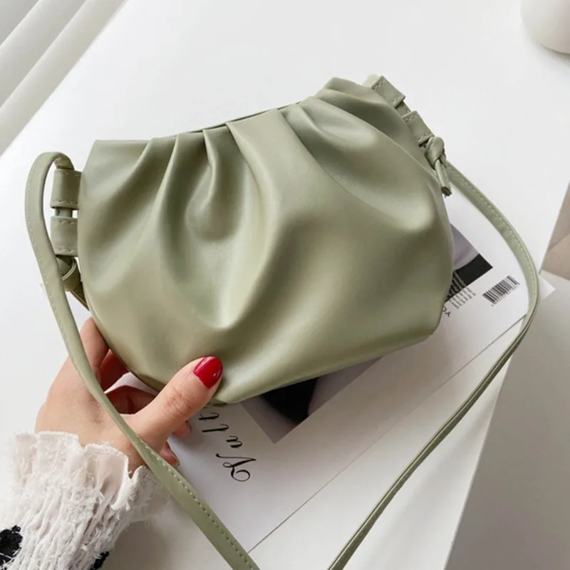 

Women Shoulder Bag Small Leather Crossbody Bag Female Solid Color Crimped Design Ladies Messenger Bag Mini Zipper Cloud Bag