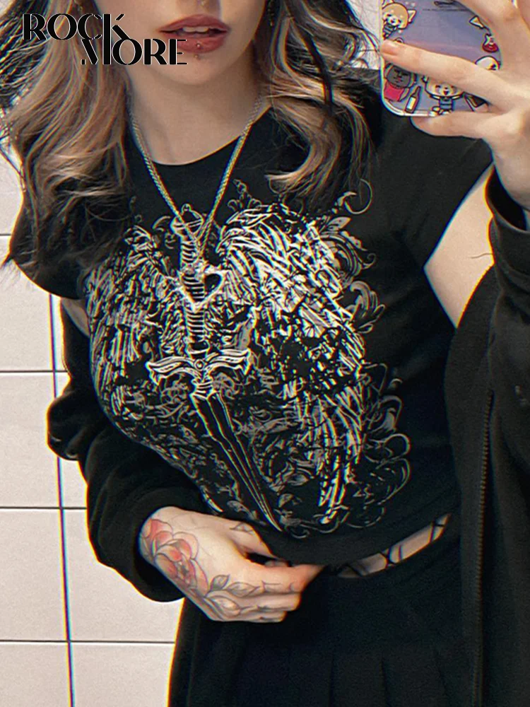 

Rockmore Goth Print Summer T Shirts Y2K Dark Academic Short Sleeve Crop Tops Women Harajuku Aesthetic Casual Basic Tee Korean