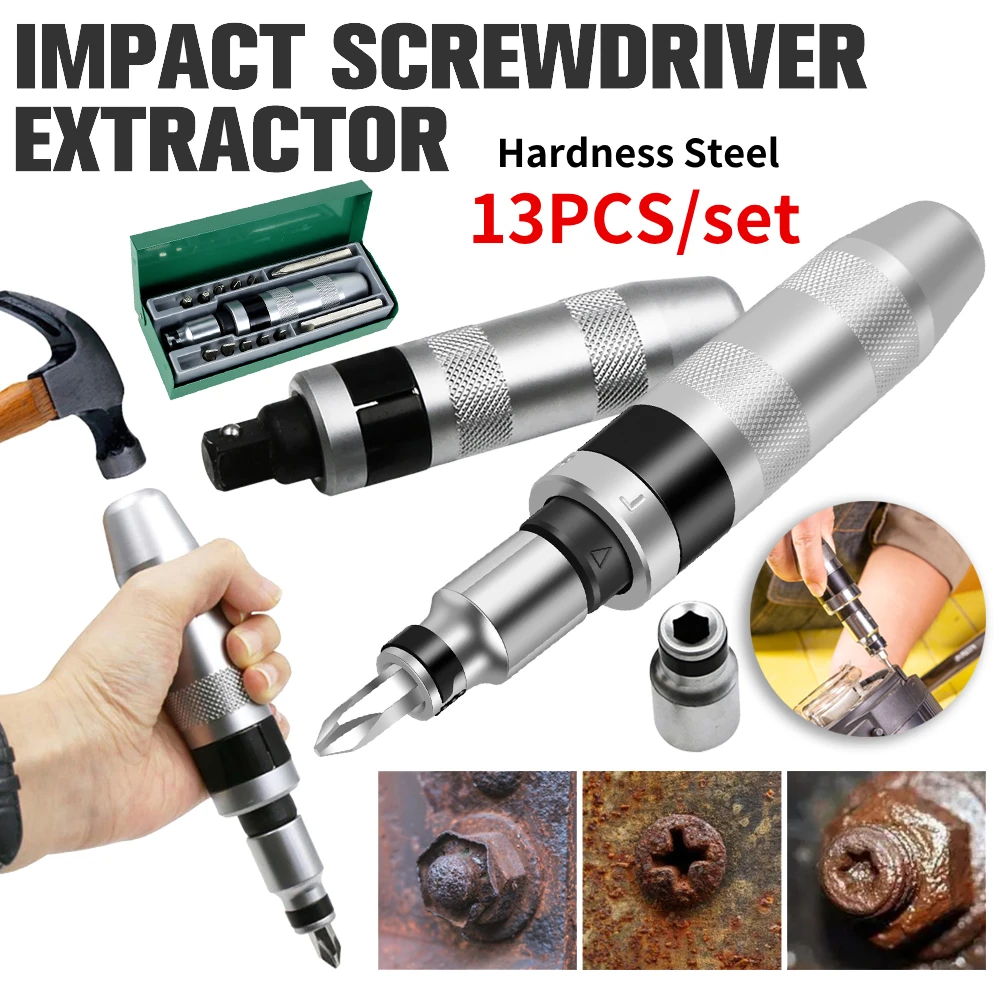 

13pcs/set Impact Screwdriver Multi-purpose Heavy Duty Shock Screw Bits Screwdriver Chisel Bit Screw Extractor Remover Repair Set