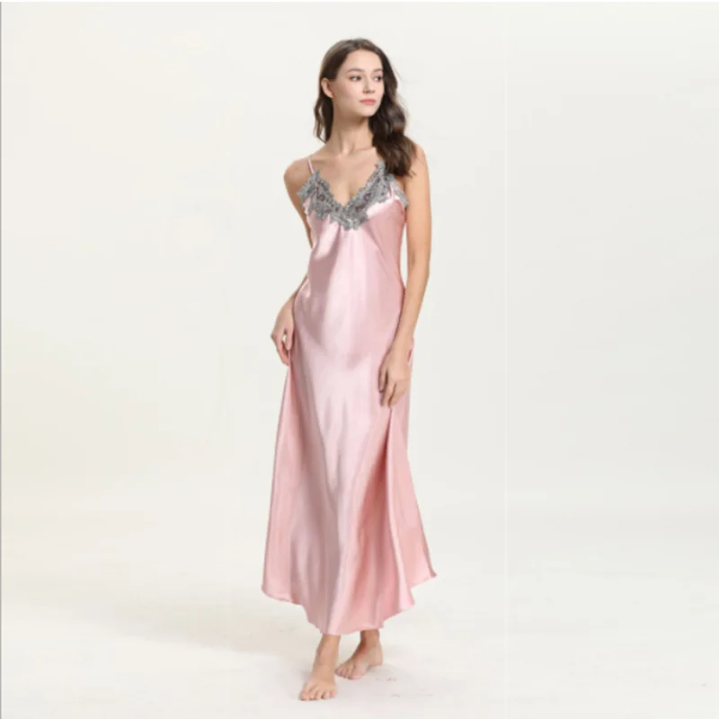 Sexy sleepwear  Night dress women Lacy sexy v-line collar long halter nightdress Home Dress  Night wears for women