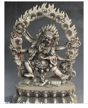 

decoration copper silver factory outlets Tibet Buddhism Silver Carving Six Arms Mahakala Wrathful Deity Hold Faqi Statue