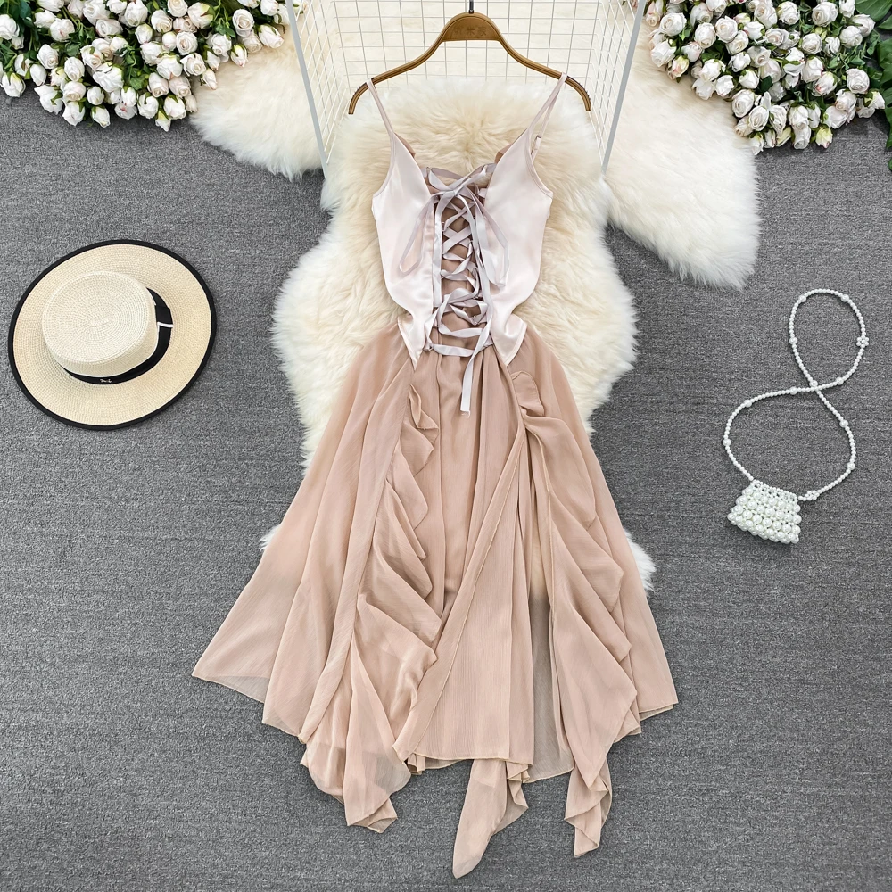 

Amolapha Women Heavy Industry Binding Peplum Beach Holiday Sling Dress Female Party Clothing