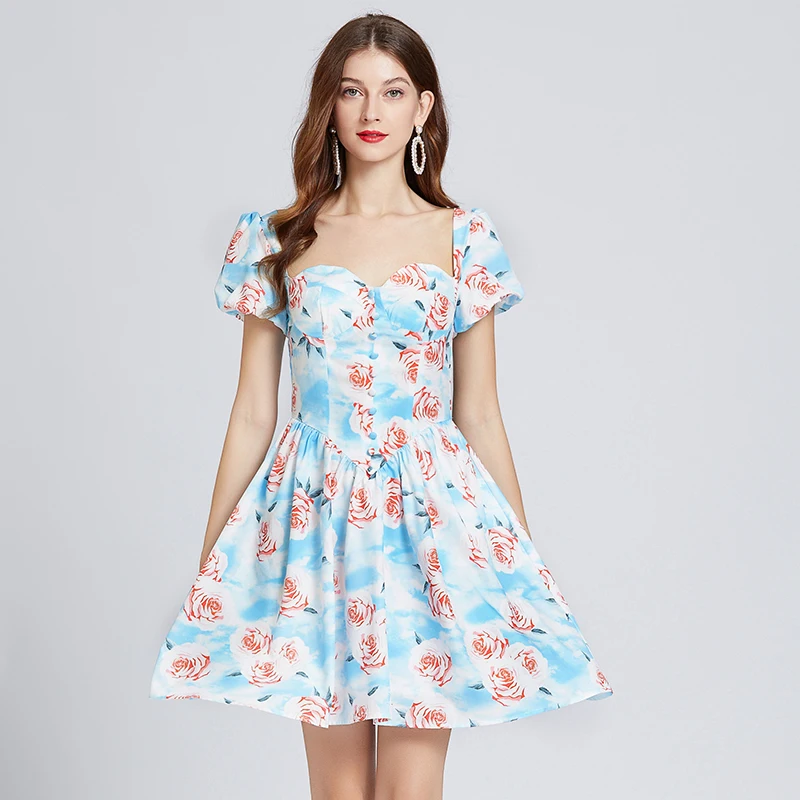 

Женское мини-платье с цветочным принтом, ТРАПЕЦИЕВИДНОЕ пляжное платье с коротким рукавом и зауженной талией для отдыха и вечерние