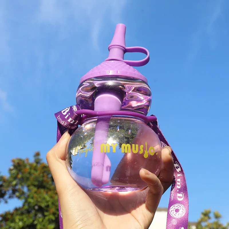 

480ML Children Plastic Water Bottle with Straw Shoulder Strap for Kids Cartoon Gourd Cup Sports Travel Outdoor Dropshipping