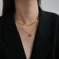 fashion gold silver color ball pendant necklace for women girl double layers sweater necklace jewelry gift
