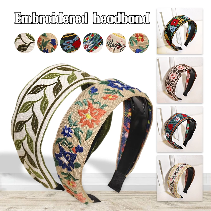

New Women Ladies Hairband Bohemian Ethnic Print Embroidery Headband Headband Head Wrap Turban Hair Band Luxury Retro Boho