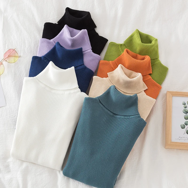 

Croysier Turtleneck Women Autumn Winter Pullover Sweater Basic Casual Slim Stretch Soft Ribbed Knitted Top Woman Sweaters 2020